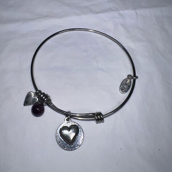 Unwritten Silver Tone Heart Charm Dangle Bangle Bracelet - Picture 1 of 5